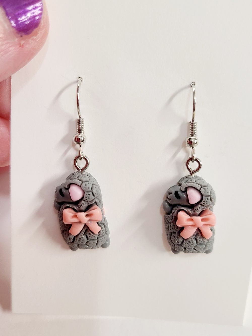Grey Sheep With Pink BowEarrings - Women Jewelry